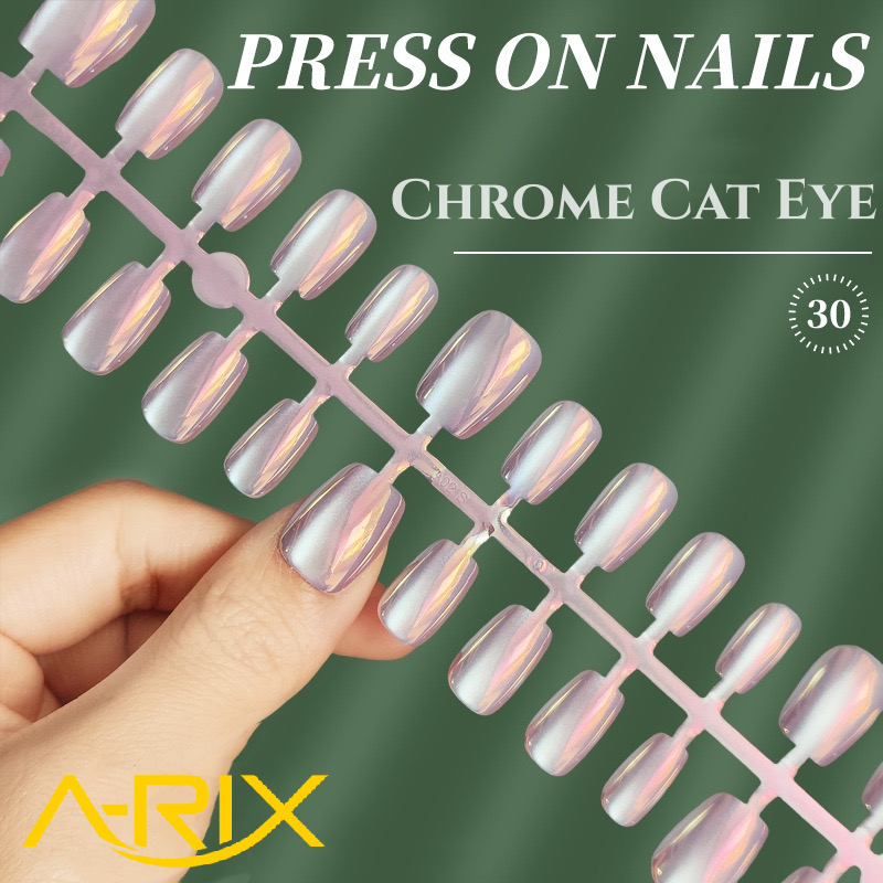 New Arrival Chrome Violet Cat Eye Gel Nail Tips 30 PCS Press-on Nails