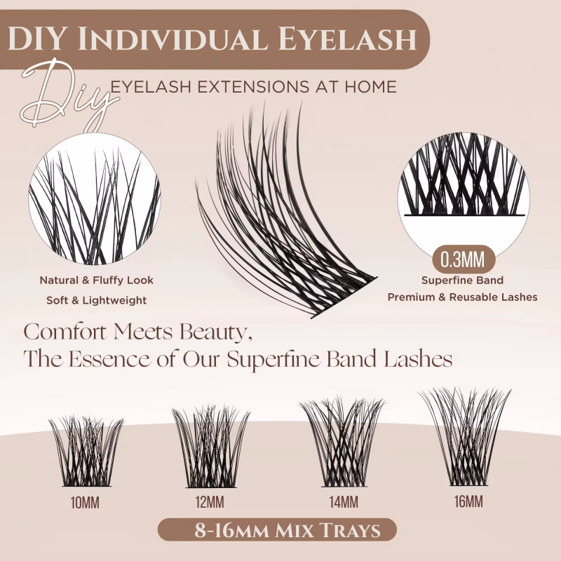 New Feathery Wispy Falsecara DIY Eyelashes Under Lash Individuals Customize Salon Extension look