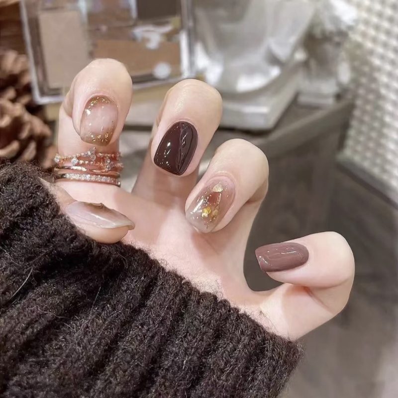 Vintage Autumn Brown Collection Press-on nails Match Your Fashion Trend Outfit