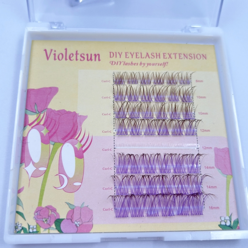 OMBRÉ Violet DIY Eyelash Segment Kit Private Label Individual Diy Cluster colored lashes extension
